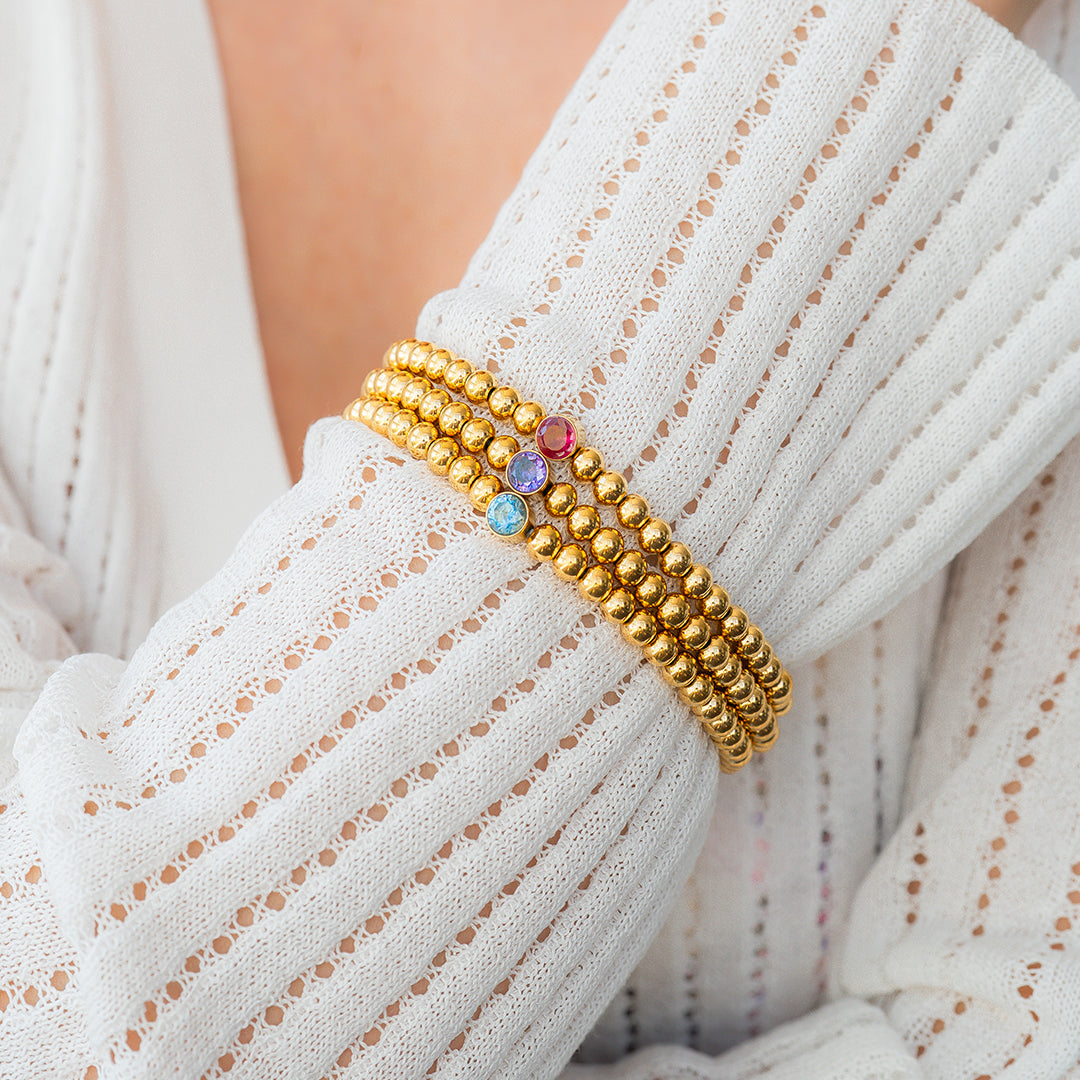 Gold Beaded Bubble Birthstone Bracelet