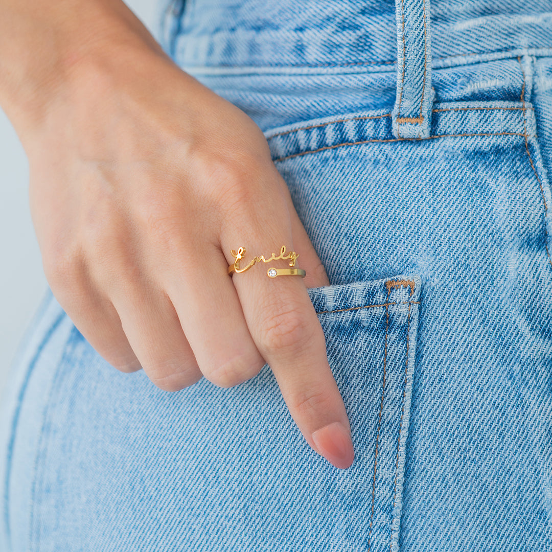 Custom Name Birthstone Ring