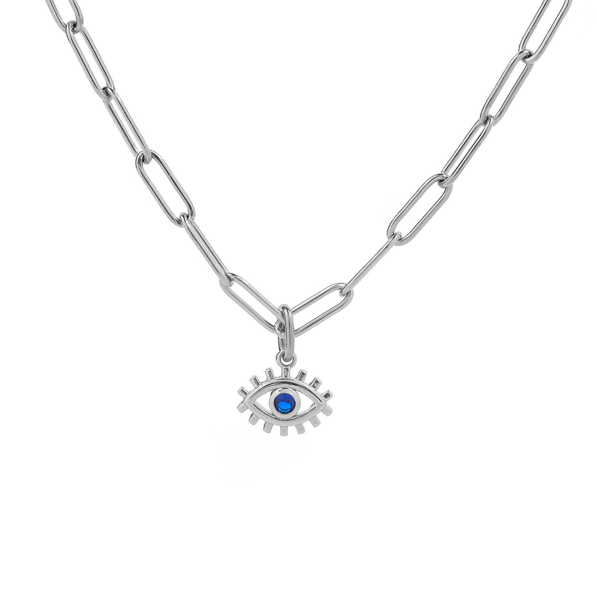 Evil Eye Charm Pendant Necklace with Paperclip Chain