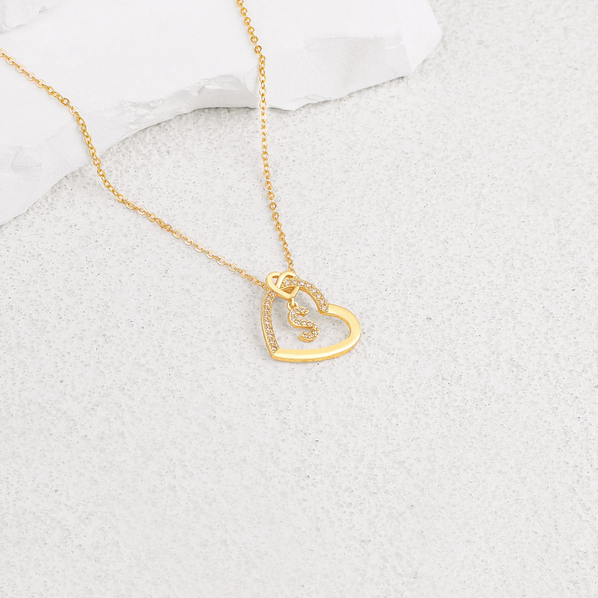 Interlocking Diamond Initial Pave Heart Necklace