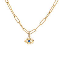 Evil Eye Charm Pendant Necklace with Paperclip Chain