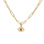 Evil Eye Charm Pendant Necklace with Paperclip Chain