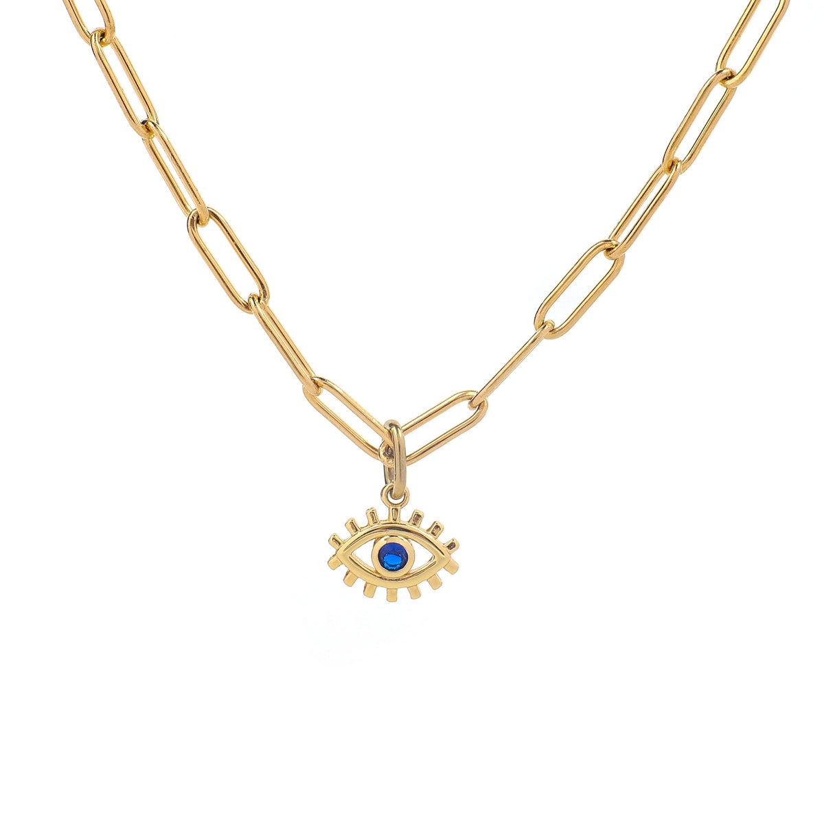 Evil Eye Charm Pendant Necklace with Paperclip Chain