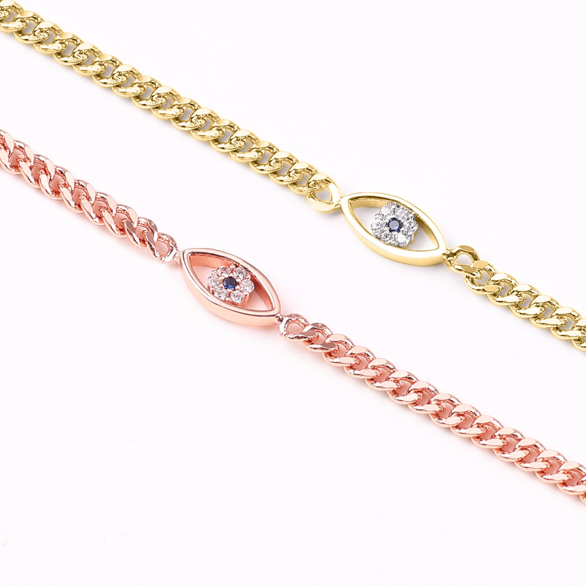 Dainty Cuban Link Chain Evil Eye Bracelet