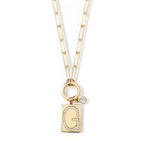 Gold Pave Initial Pendant Necklace with Paperclip Chain