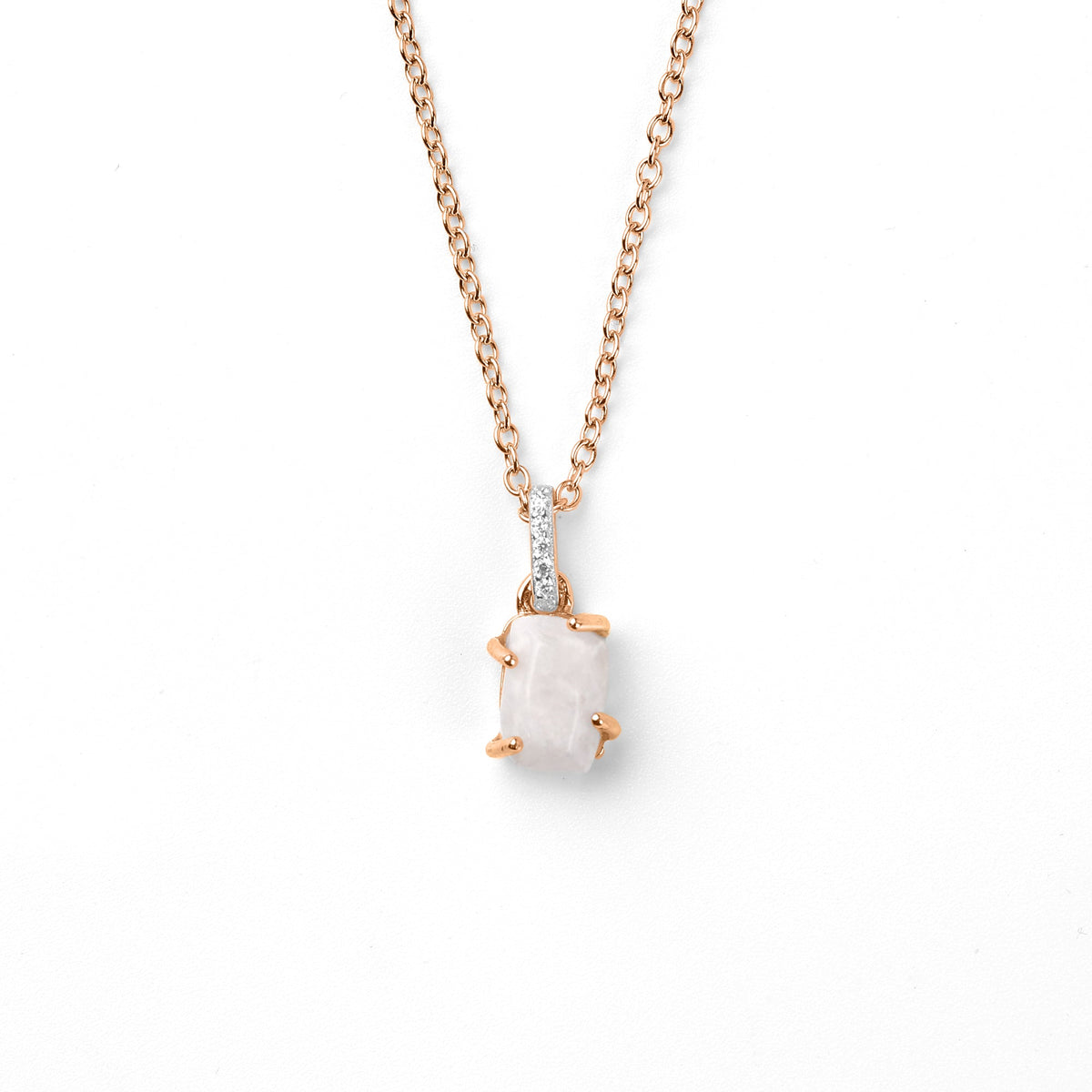 Raw Moonstone Pave Link Pendant Necklace