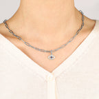 Evil Eye Charm Pendant Necklace with Paperclip Chain