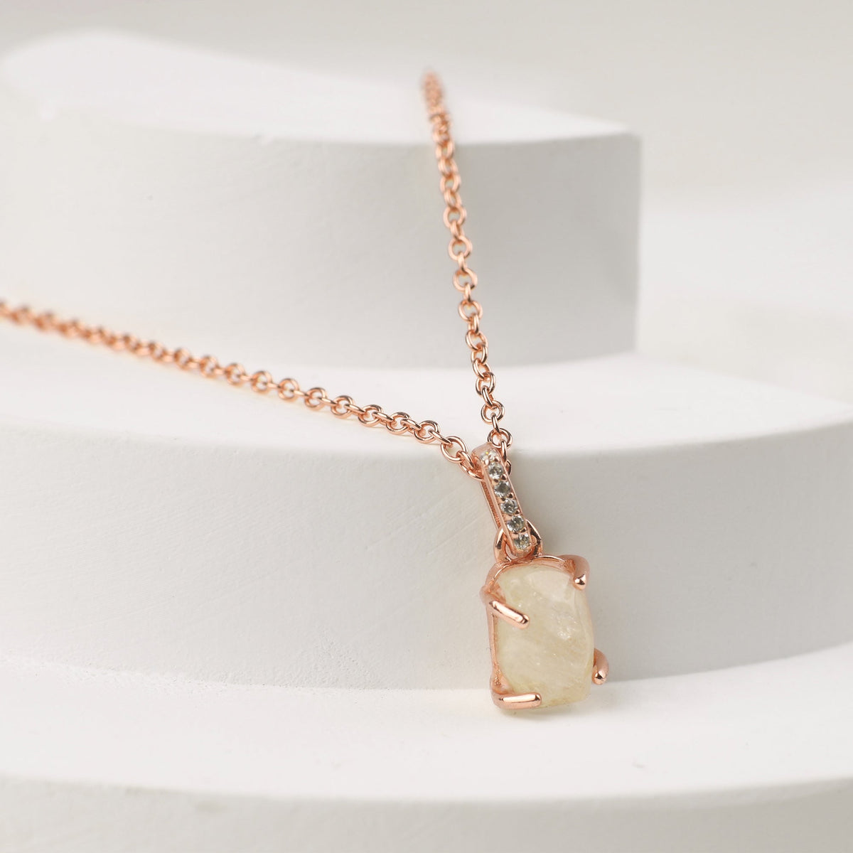 Raw Moonstone Pave Link Pendant Necklace