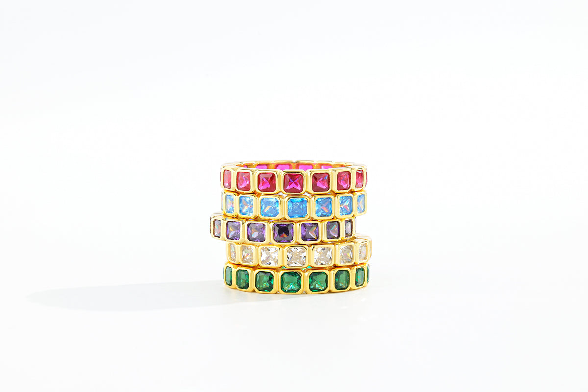 Emerald Cut Birthstone Eternity Ring