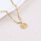 Evil Eye Coin Pendant Necklace with Paperclip Chain