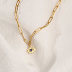 Evil Eye Charm Pendant Necklace with Paperclip Chain