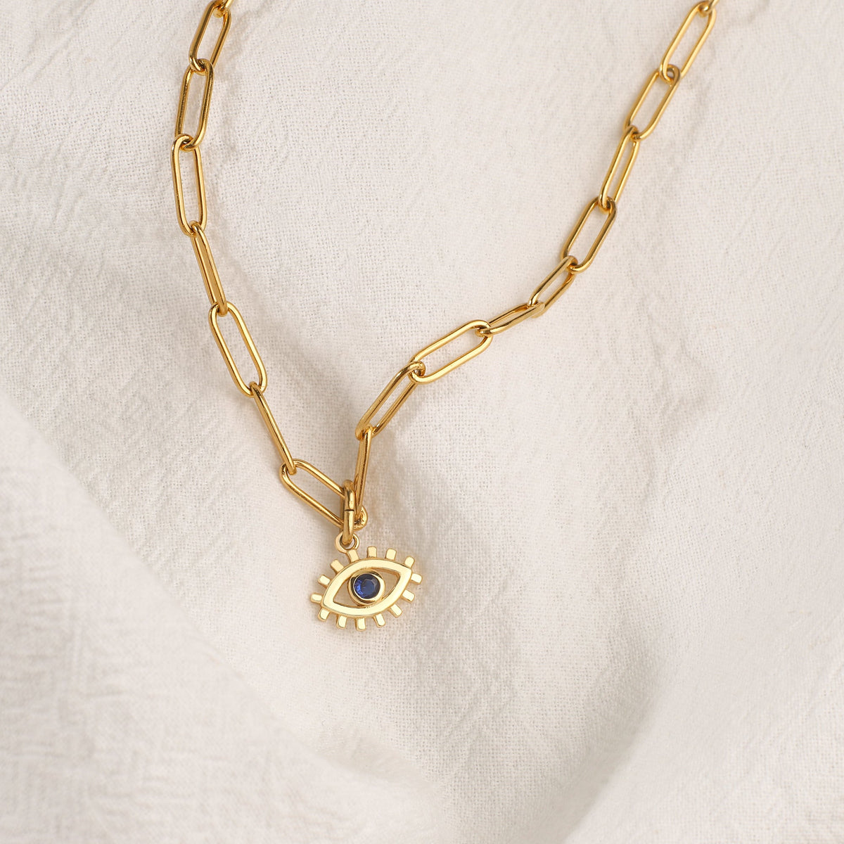 Evil Eye Charm Pendant Necklace with Paperclip Chain