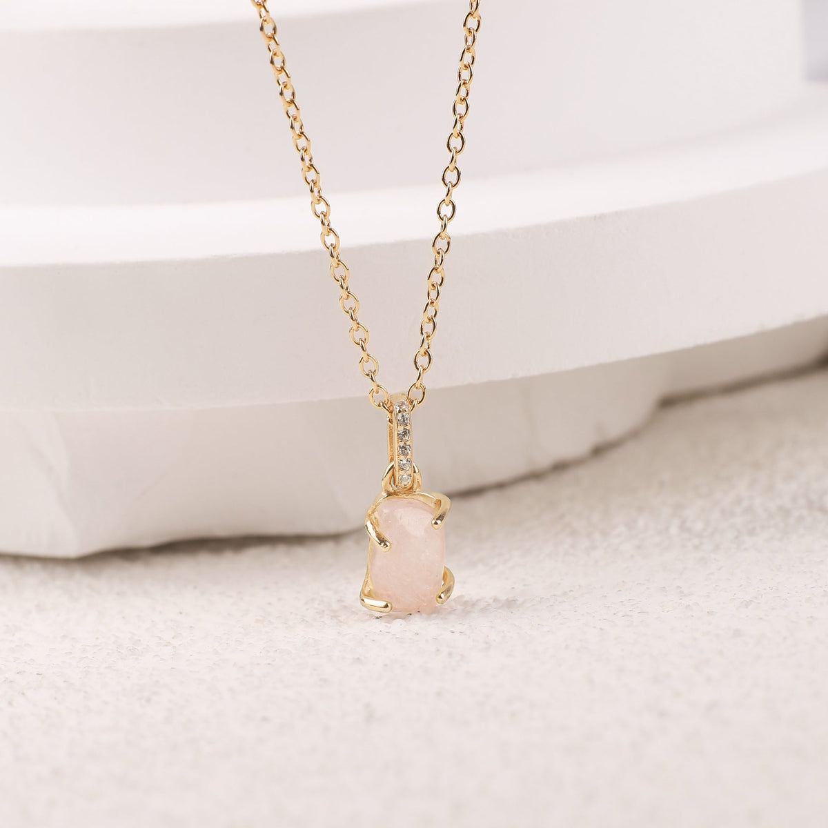Raw Moonstone Pave Link Pendant Necklace