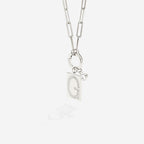 Sterling Silver Pave Initial Pendant Necklace with Paperclip Chain