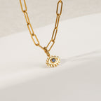 Evil Eye Charm Pendant Necklace with Paperclip Chain