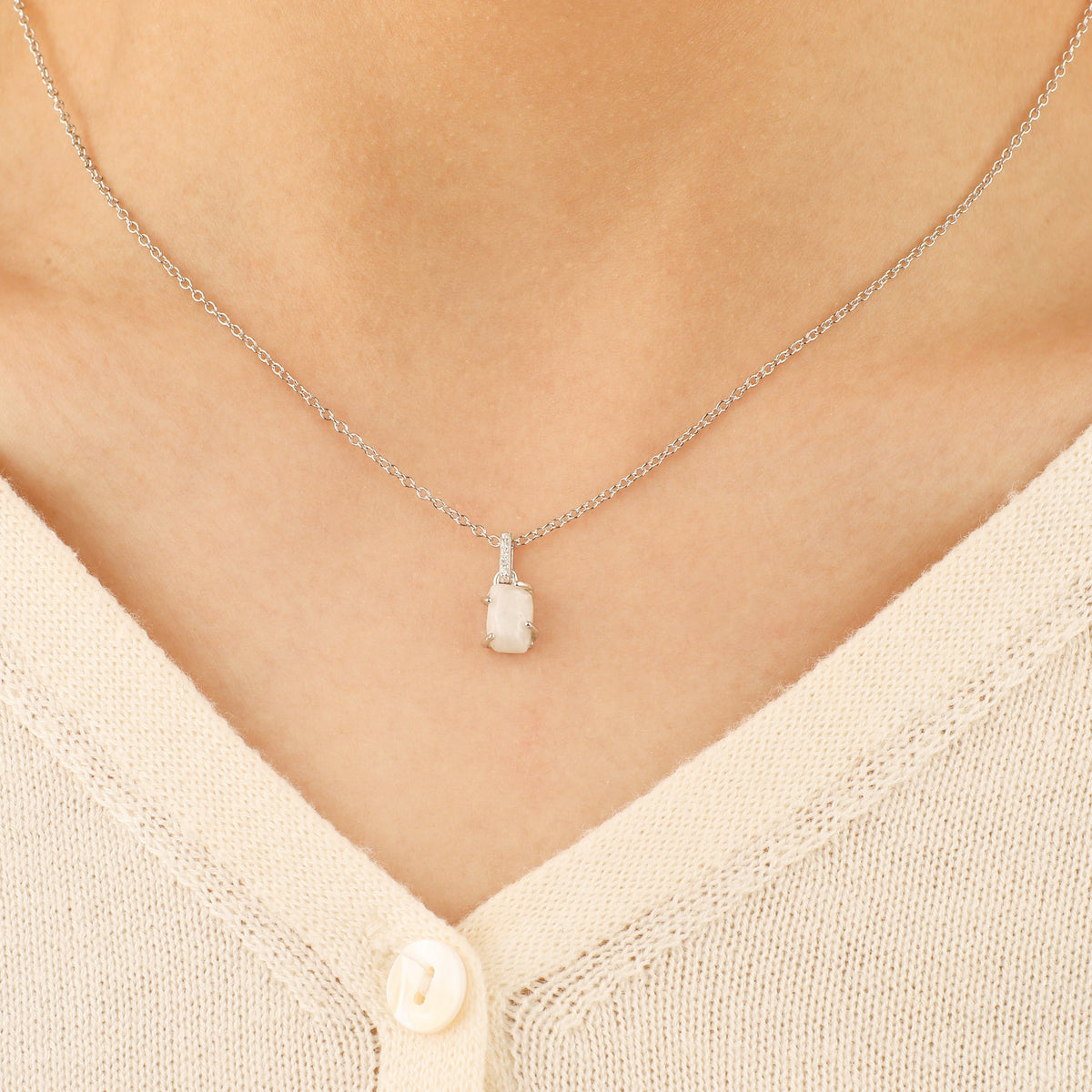 Raw Moonstone Pave Link Pendant Necklace