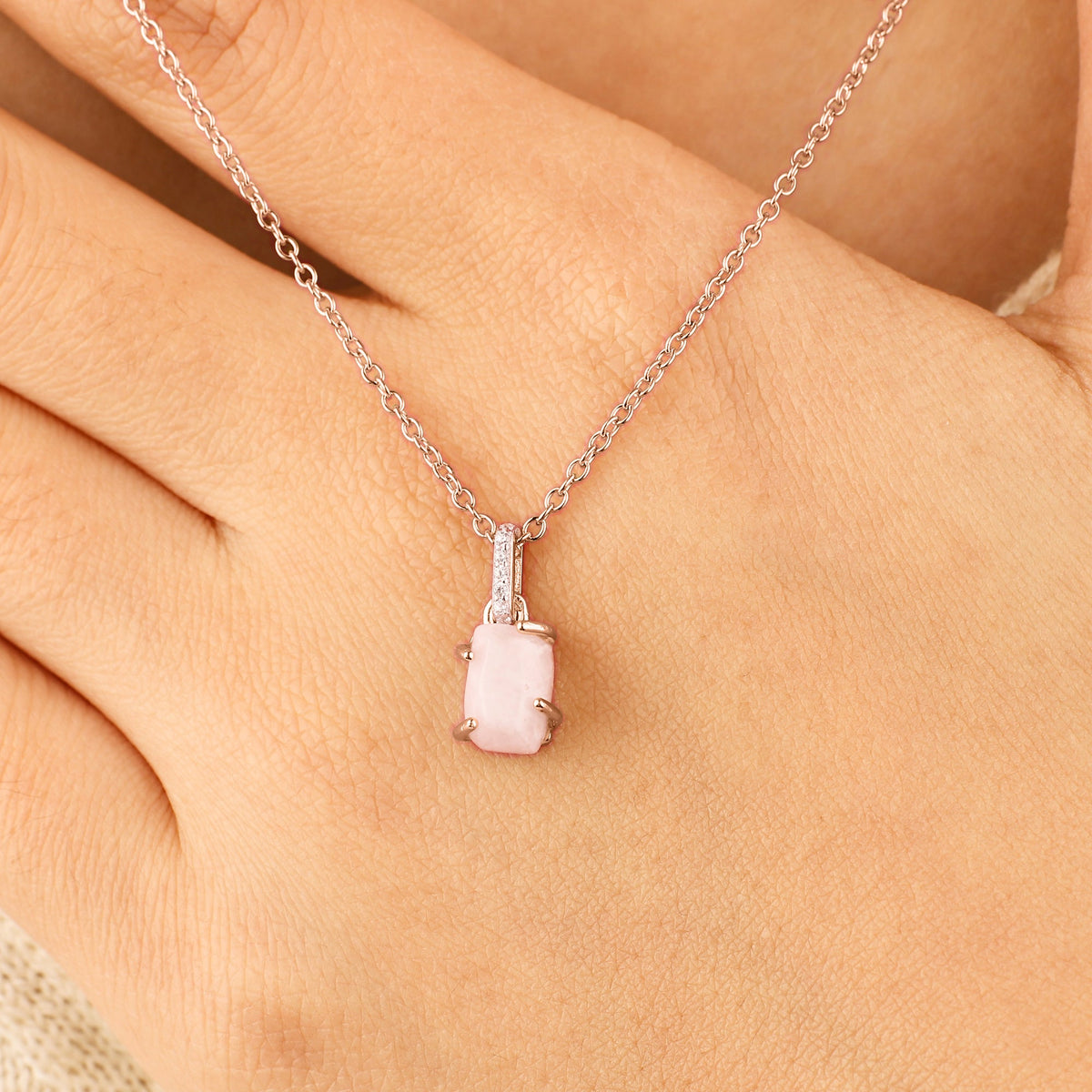 Raw Moonstone Pave Link Pendant Necklace