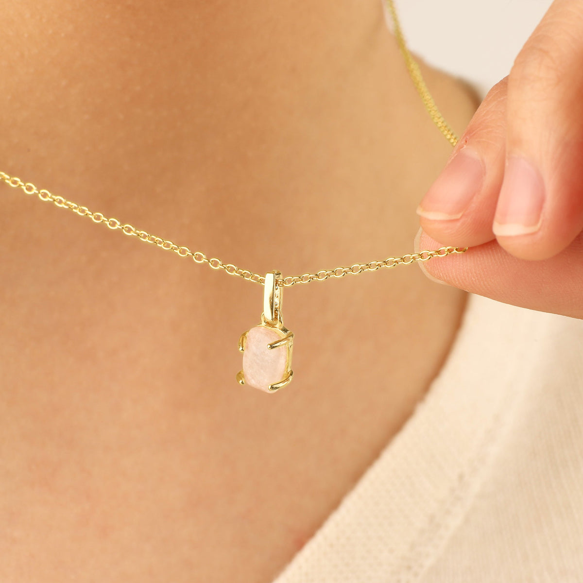 Raw Moonstone Pave Link Pendant Necklace