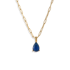 Birthstone Pendant Necklace with Dainty Paperclip Chain