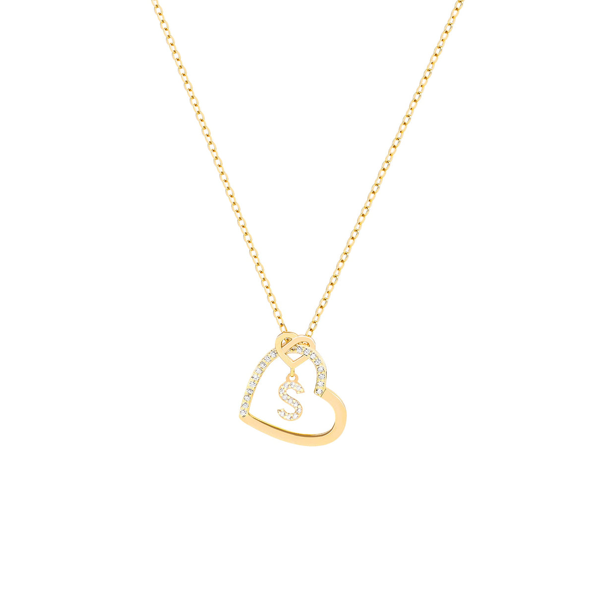 Interlocking Diamond Initial Pave Heart Necklace