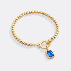 Mint Beaded Bracelet with Baguette Birthstone Charm