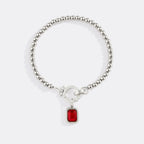 Mint Beaded Bracelet with Baguette Birthstone Charm