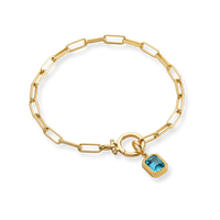 Baguette Birthstone Charm on Mint Paperclip Bracelet
