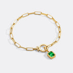 Baguette Birthstone Charm on Mint Paperclip Bracelet