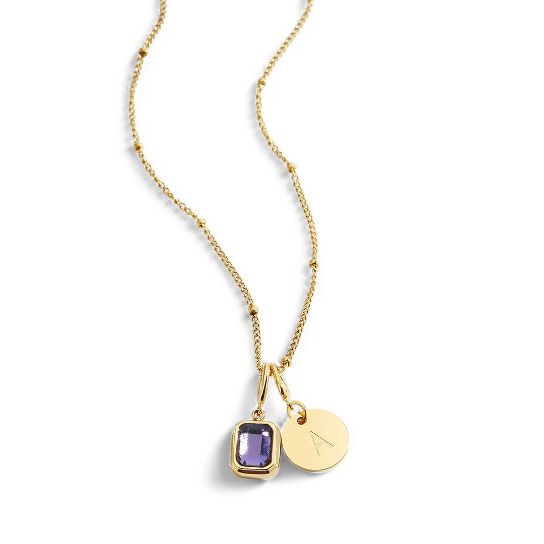 Baguette Birthstone & Initial Necklace
