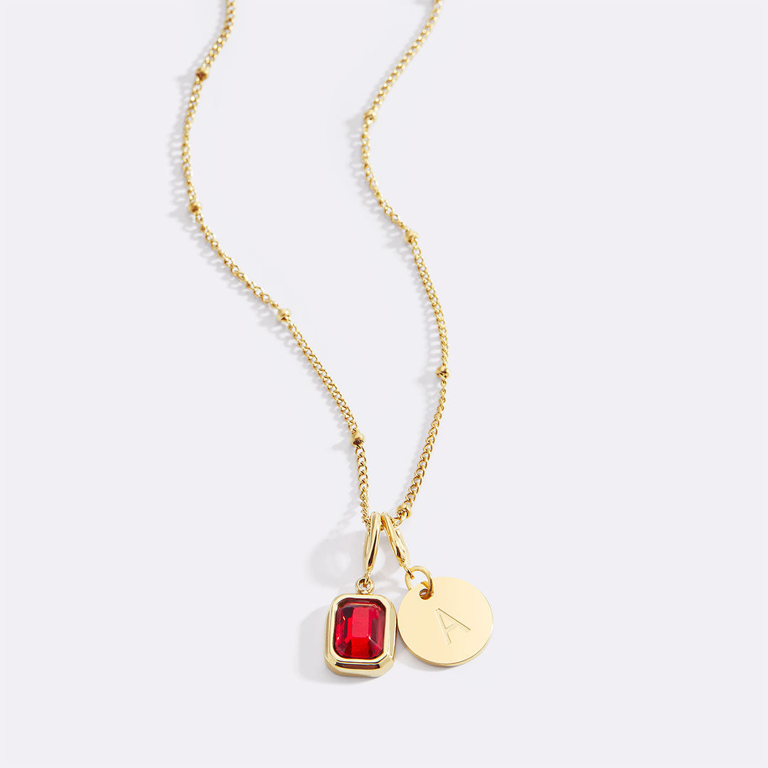 Baguette Birthstone & Initial Necklace