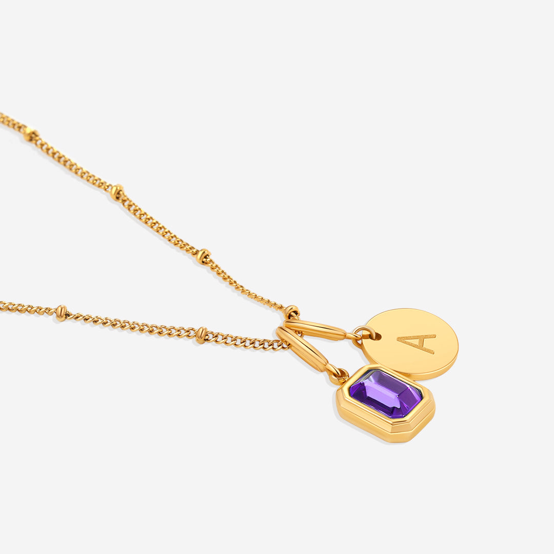 Baguette Birthstone & Initial Necklace