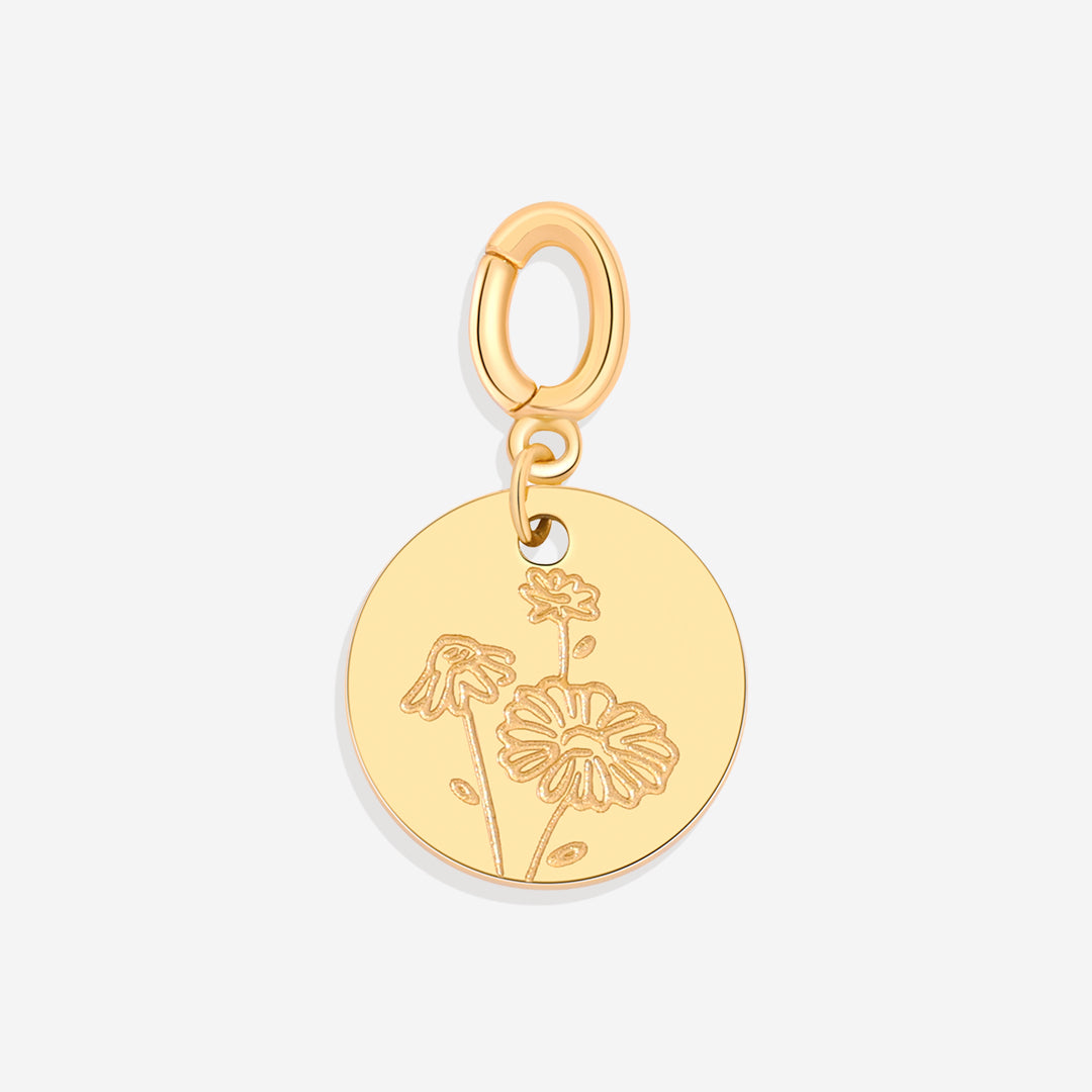 Engraved Birth Flower Disc Charm