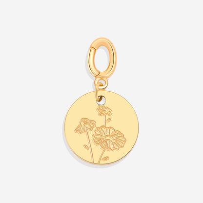 Engraved Birth Flower Disc Charm