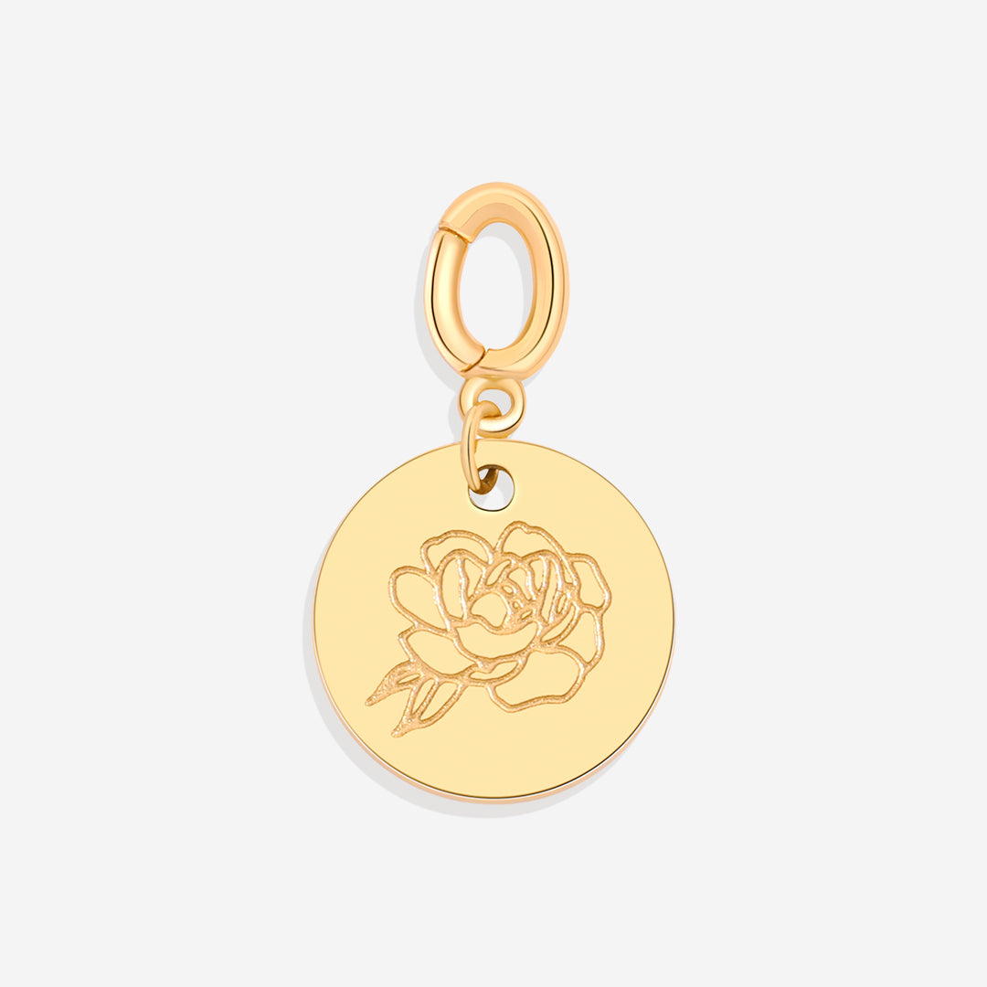 Engraved Birth Flower Disc Charm