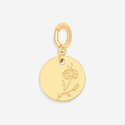 Engraved Birth Flower Disc Charm