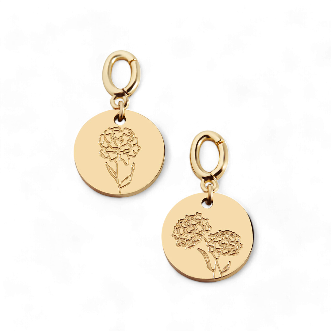 Engraved Birth Flower Disc Charm
