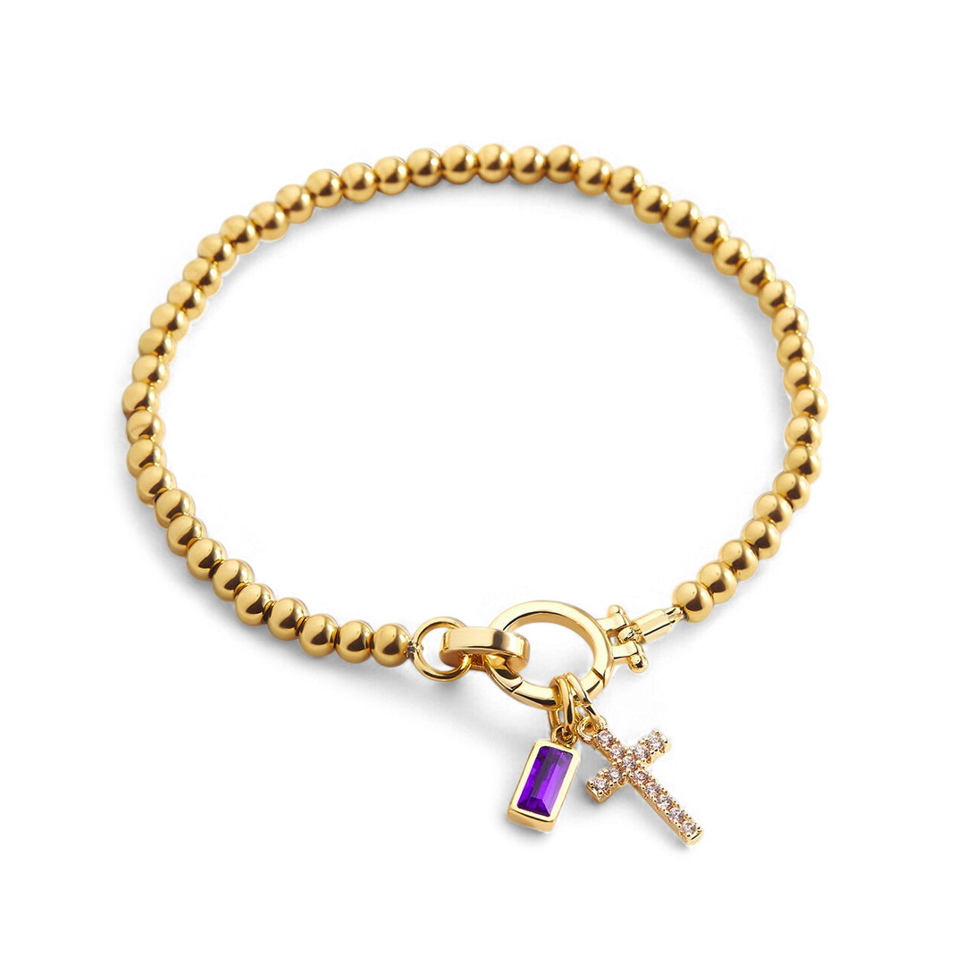 Cross Charm Birthstone Bracelet