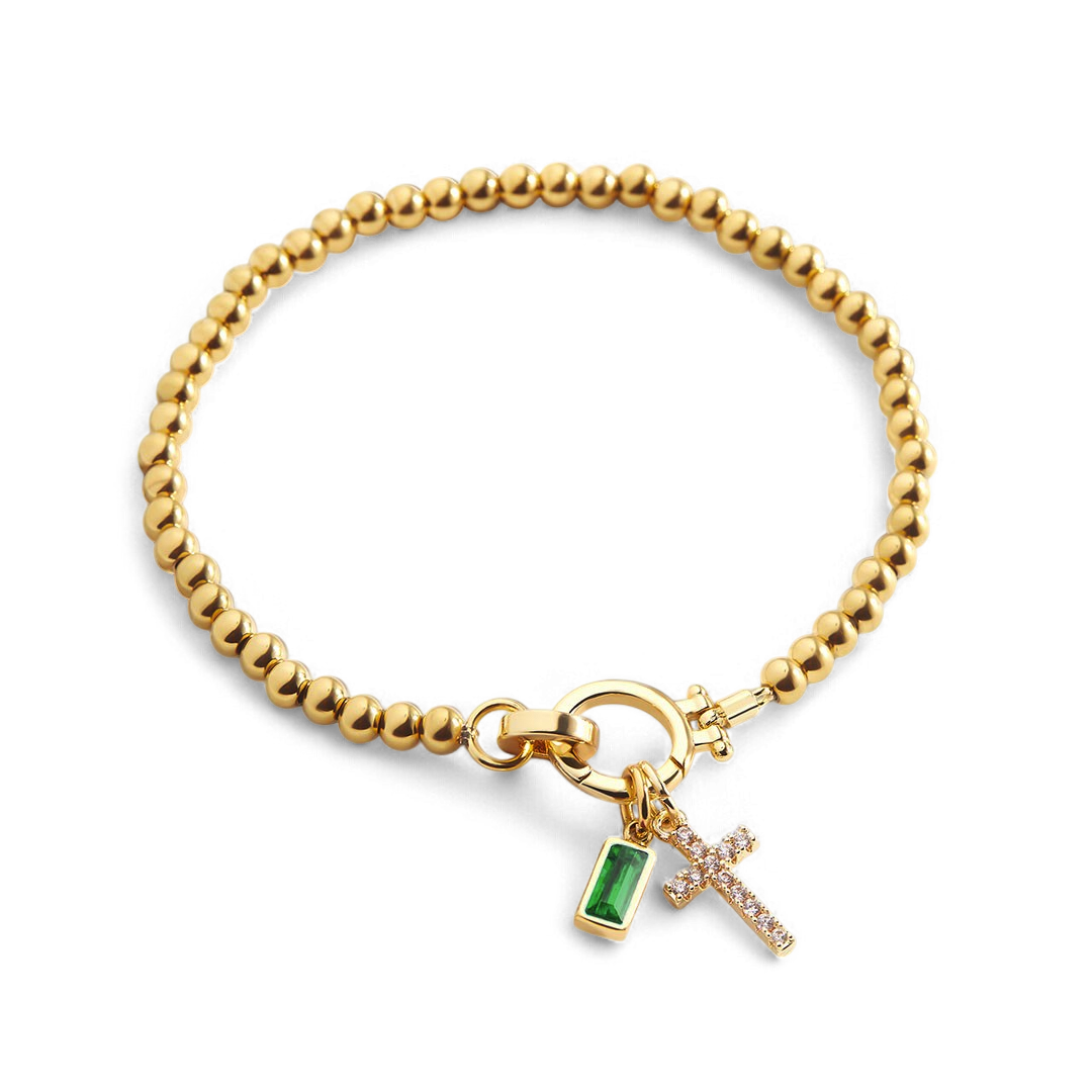 Cross Charm Birthstone Bracelet