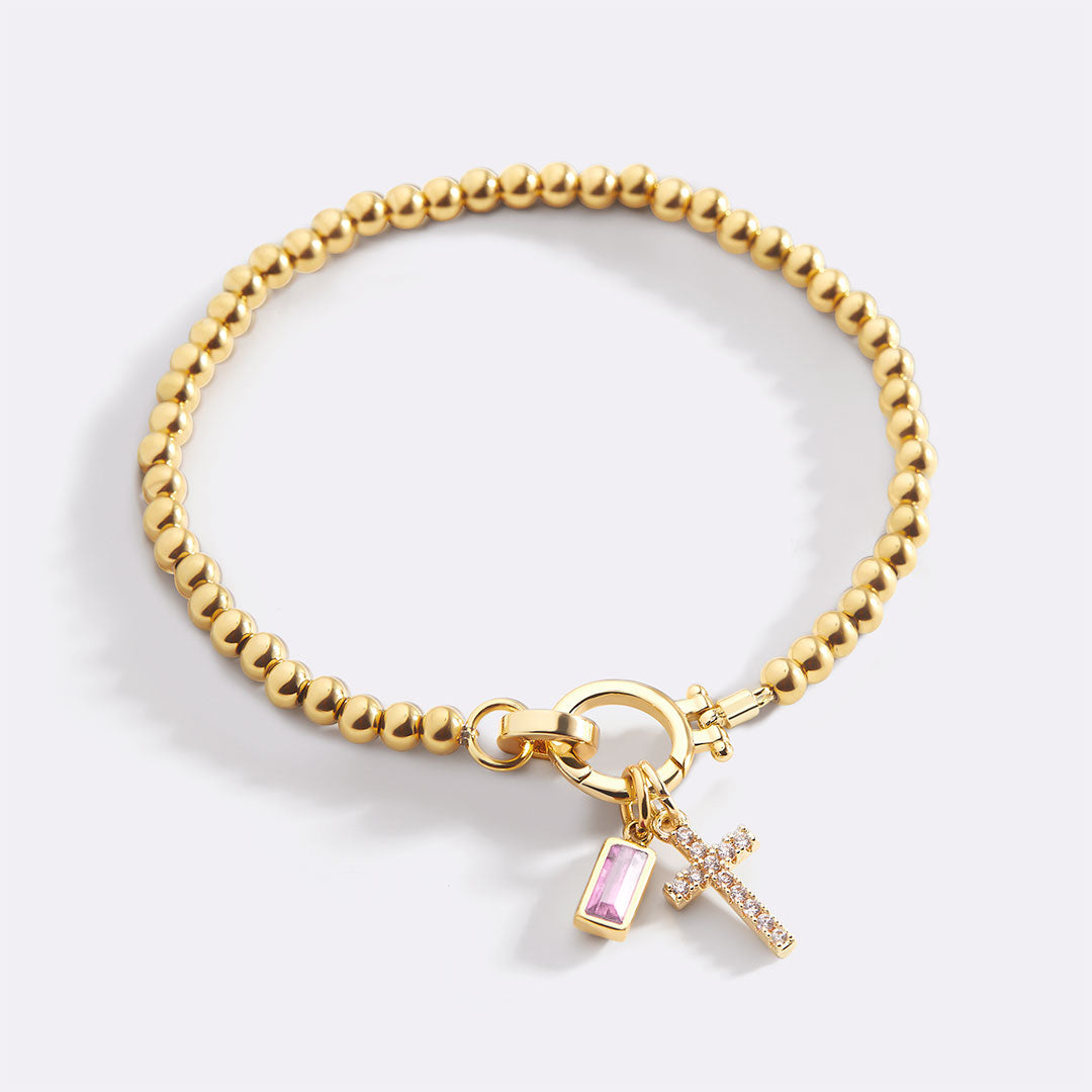 Cross Charm Birthstone Bracelet