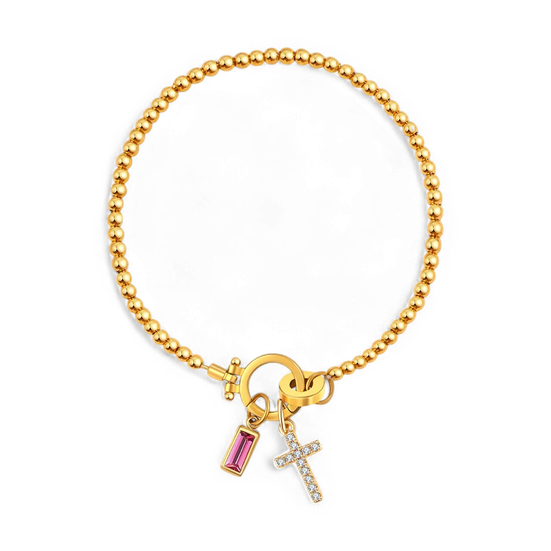 Cross Charm Birthstone Bracelet