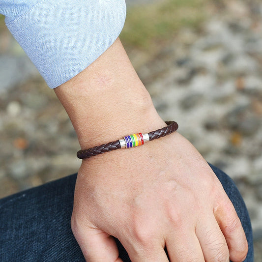 Braided Leather Rainbow Bracelet