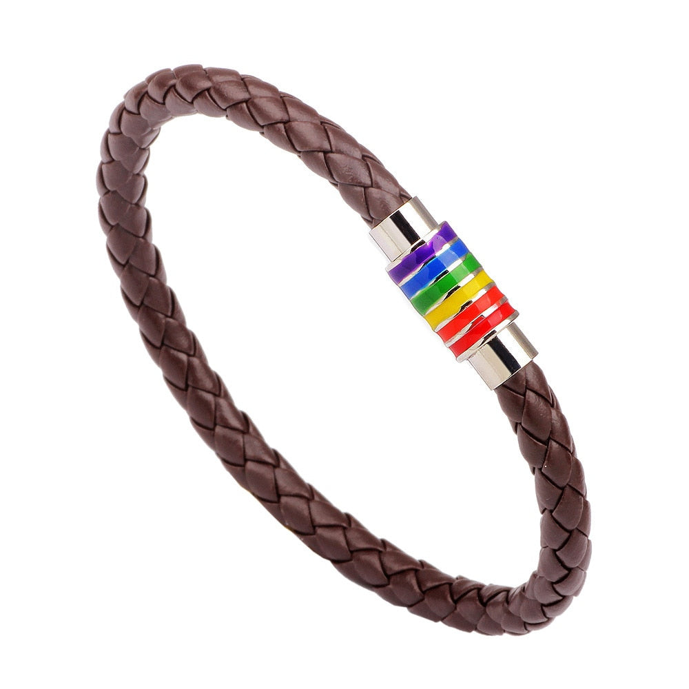 Braided Leather Rainbow Bracelet