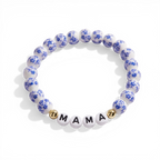 Blue Porcelain Floral Beaded Bracelet for Mom & Grandma