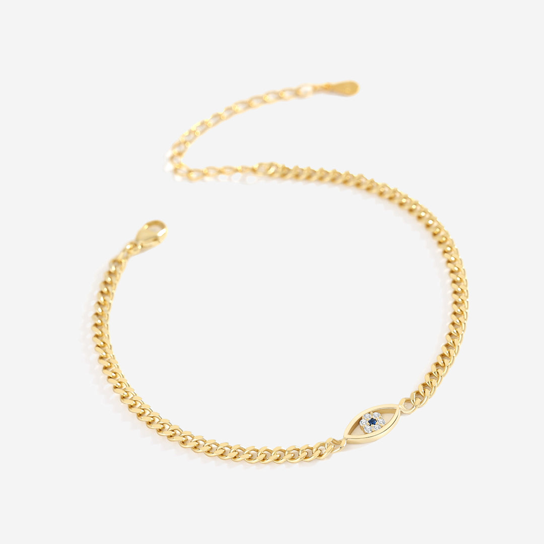 Dainty Cuban Link Chain Evil Eye Bracelet