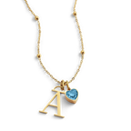 Droplet Birthstone & Initial Necklace