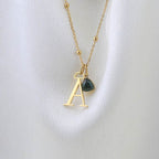 Droplet Birthstone & Initial Necklace