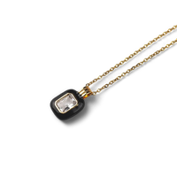 Emerald Cut Gemstone & Enamel Pendant Necklace