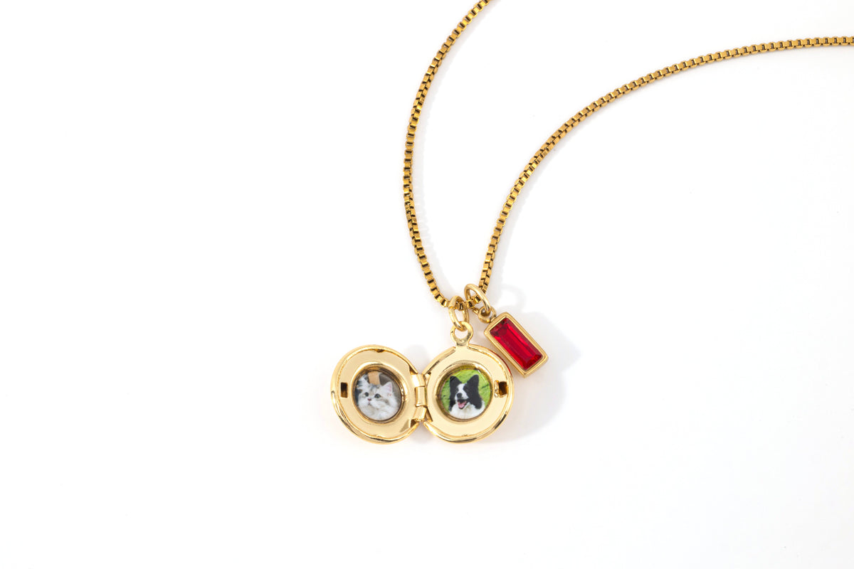 Family Birth Flower Locket Necklace with Birthstone