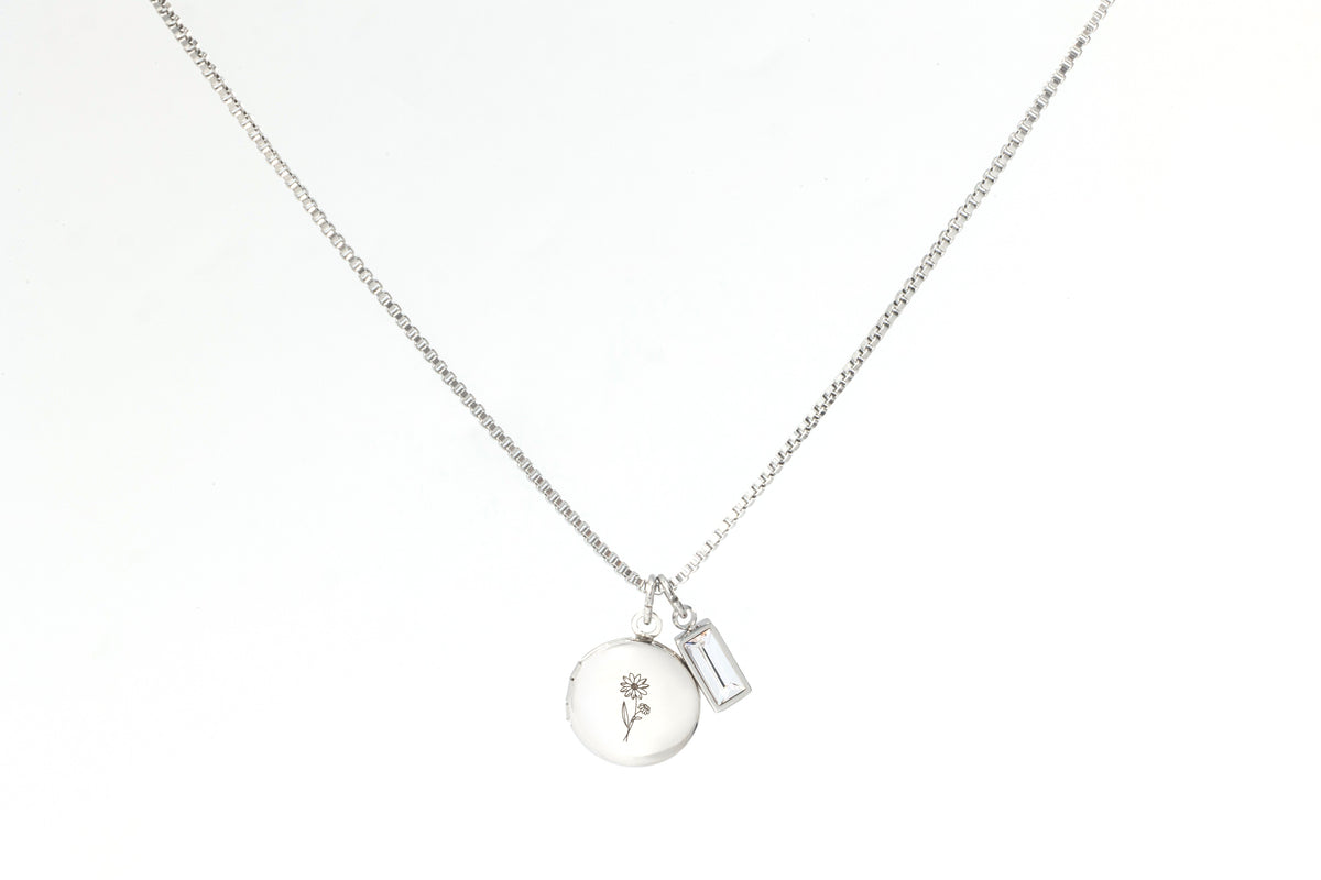 Family Birth Flower Locket Necklace with Birthstone