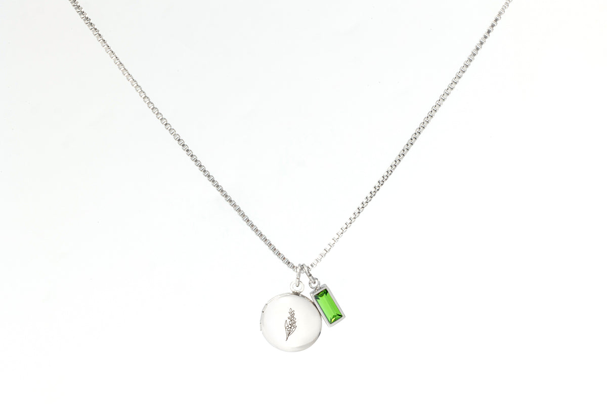 Family Birth Flower Locket Necklace with Birthstone